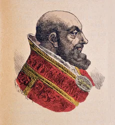 Portræt af paven Innocentius X (Innocenzo, Innocentius eller Giovanni Battista Pamphili) (1644-1655), 1898 (gravering med senere farvelægning)